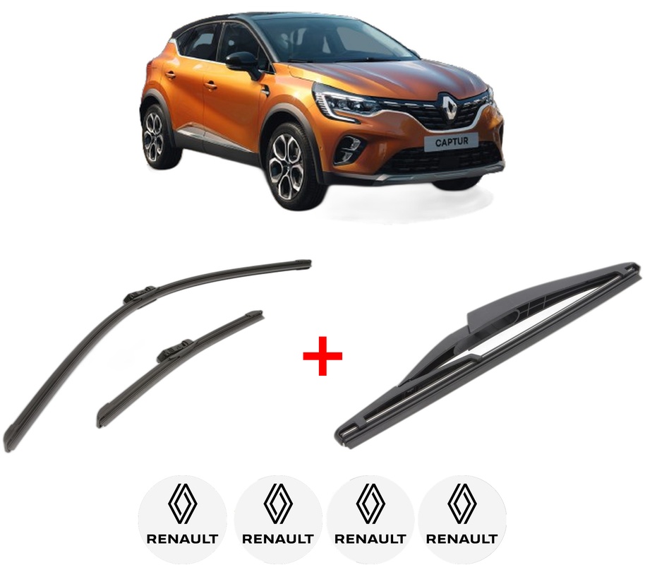 Set 3 stergatoare RENAULT CAPTUR II (HF_) din 2020, pentru parbriz si luneta fata si spate auto, Bosch Twin, din cauciuc siliconat rezistent, 4 Stickere Auto RENAULT