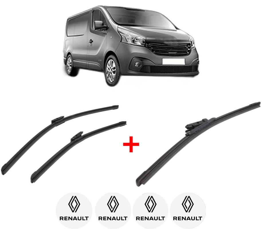 Set 3 stergatoare RENAULT TRAFIC III Van (FG_) din 2014, pentru parbriz si luneta fata si spate auto, Bosch Aerotwin, din cauciuc siliconat rezistent, 4 Stickere Auto RENAULT
