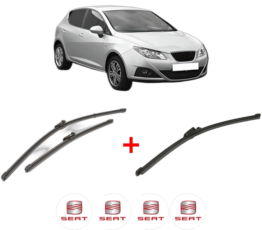 Set 3 stergatoare SEAT IBIZA IV (6J5, 6P1) din 2008 - 2017, pentru parbriz si luneta fata si spate auto, Valeo Silencio Xtrm, din cauciuc siliconat rezistent, 4 Stickere Auto SEAT