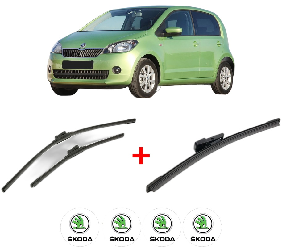Set 3 stergatoare SKODA CITIGO (NF1) din 2011 - 2019, pentru parbriz si luneta fata si spate auto, Bosch Aerotwin, din cauciuc siliconat rezistent, 4 Stickere Auto SKODA