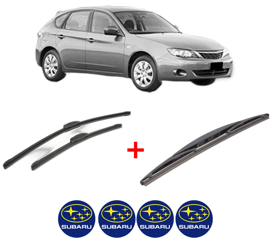 Set 3 stergatoare SUBARU IMPREZA Hatchback (GR, GH, G3) din 2007 - 2013, pentru parbriz si luneta fata si spate auto, Bosch Twin, din cauciuc siliconat rezistent, 4 Stickere Auto SUBARU