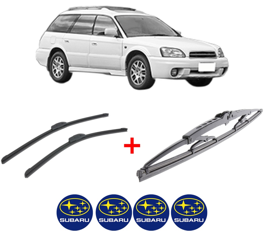 Set 3 stergatoare SUBARU LEGACY III Estate (BH) din 1998 - 2003, pentru parbriz si luneta fata si spate auto, Bosch Twin, din cauciuc siliconat rezistent, 4 Stickere Auto SUBARU