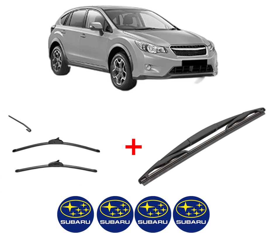 Set 3 stergatoare SUBARU XV (_GP_) din 2012 - 2017, pentru parbriz si luneta fata si spate auto, Valeo Silencio, din cauciuc siliconat rezistent, 4 Stickere Auto SUBARU