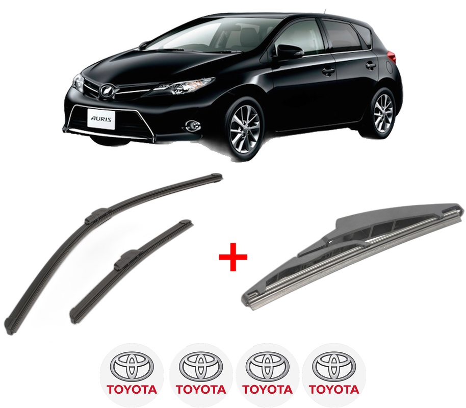 Set 3 stergatoare TOYOTA AURIS (_E18_) din 2012 - 2018, pentru parbriz si luneta fata si spate auto, Bosch Twin, din cauciuc siliconat rezistent, 4 Stickere Auto TOYOTA