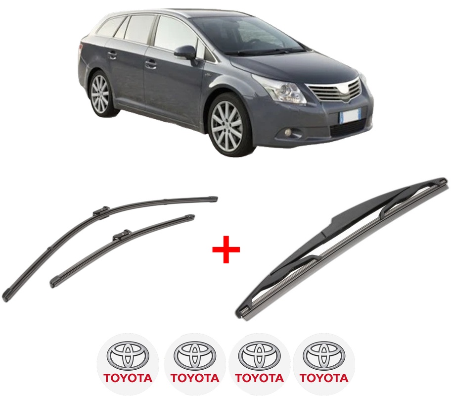 Set 3 stergatoare TOYOTA AVENSIS Estate (_T27_) din 2008 - 2018, pentru parbriz si luneta fata si spate auto, Valeo Silencio, din cauciuc siliconat rezistent, 4 Stickere Auto TOYOTA