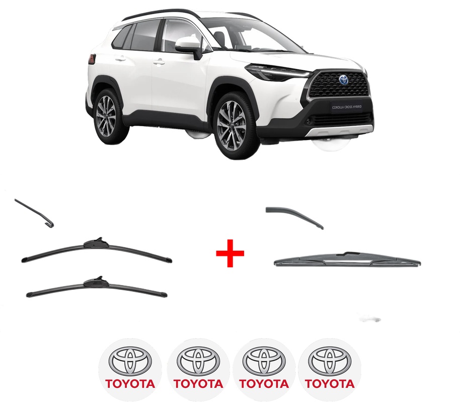 Set 3 stergatoare TOYOTA COROLLA CROSS (ZVG1_, ZSG1_, MXGH1_, MXGA1_) din 2022, pentru parbriz si luneta fata si spate auto, Valeo Silencio, din cauciuc siliconat rezistent, 4 Stickere Auto TOYOTA