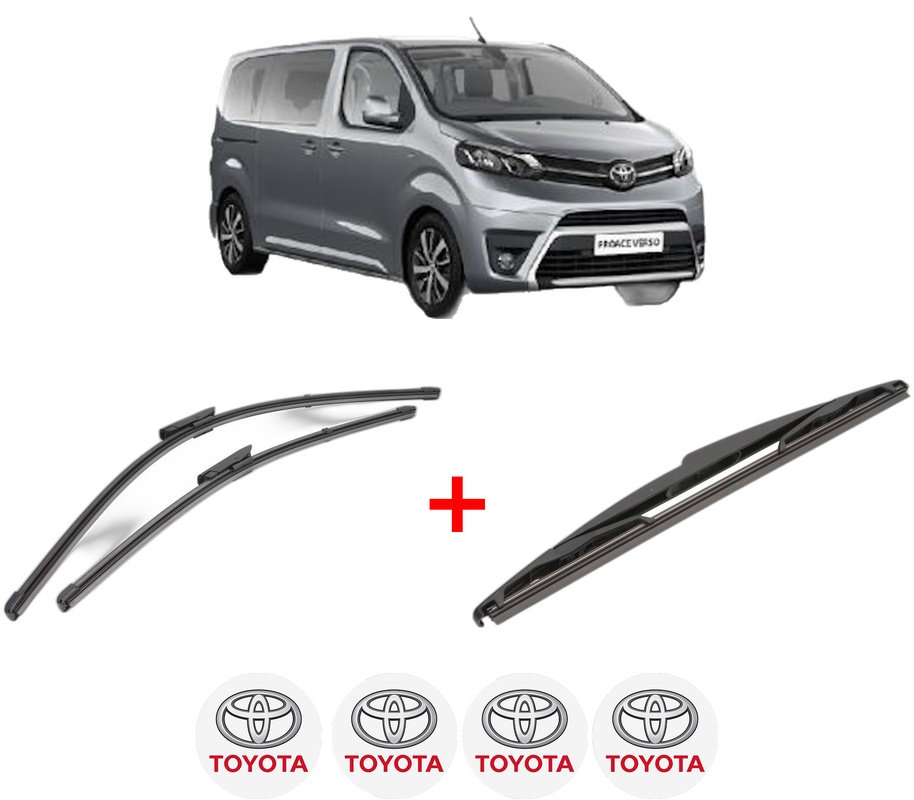 Set 3 stergatoare TOYOTA PROACE VERSO Bus (MPY_) din 2016 - 2023, pentru parbriz si luneta fata si spate auto, Valeo Silencio, din cauciuc siliconat rezistent, 4 Stickere Auto TOYOTA