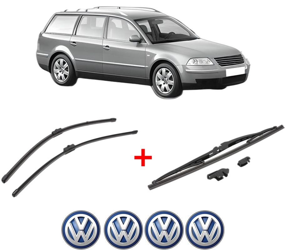 Set 3 stergatoare Volkswagen PASSAT B5.5 Variant (3B6) din 2000 - 2005, pentru parbriz si luneta fata si spate auto, Valeo Silencio, din cauciuc siliconat rezistent, 4 Stickere Auto VW