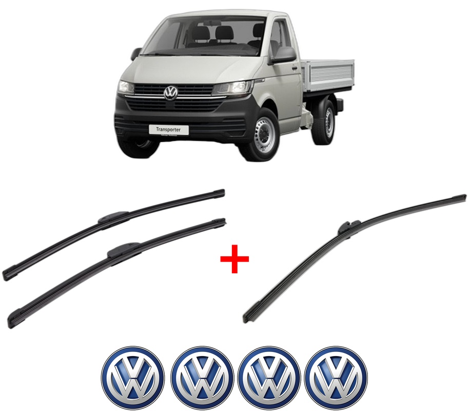 Set 3 stergatoare Volkswagen TRANSPORTER T5 Platform/Chassis (7JD, 7JE, 7JL, 7JY, 7JZ, 7F din 2003 - 2013, pentru parbriz si luneta fata si spate auto, Bosch Aerotwin, din cauciuc siliconat rezistent, 4 Stickere Auto VW