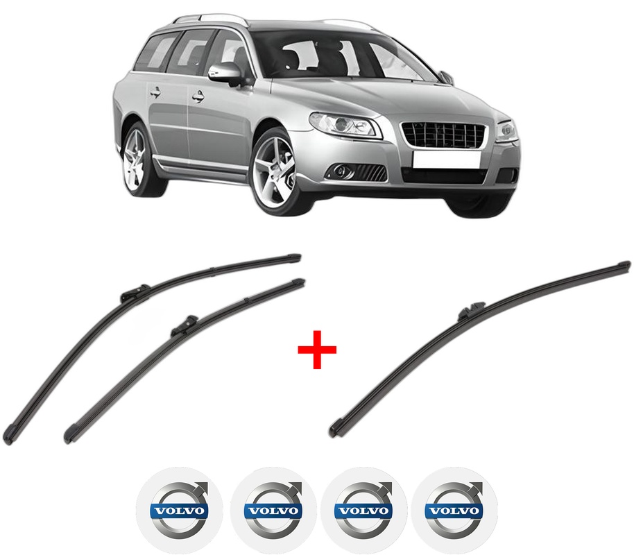 Set 3 stergatoare VOLVO V70 III (135) din 2007 - 2016, pentru parbriz si luneta fata si spate auto, Valeo Silencio Xtrm, din cauciuc siliconat rezistent, 4 Stickere Auto VOLVO