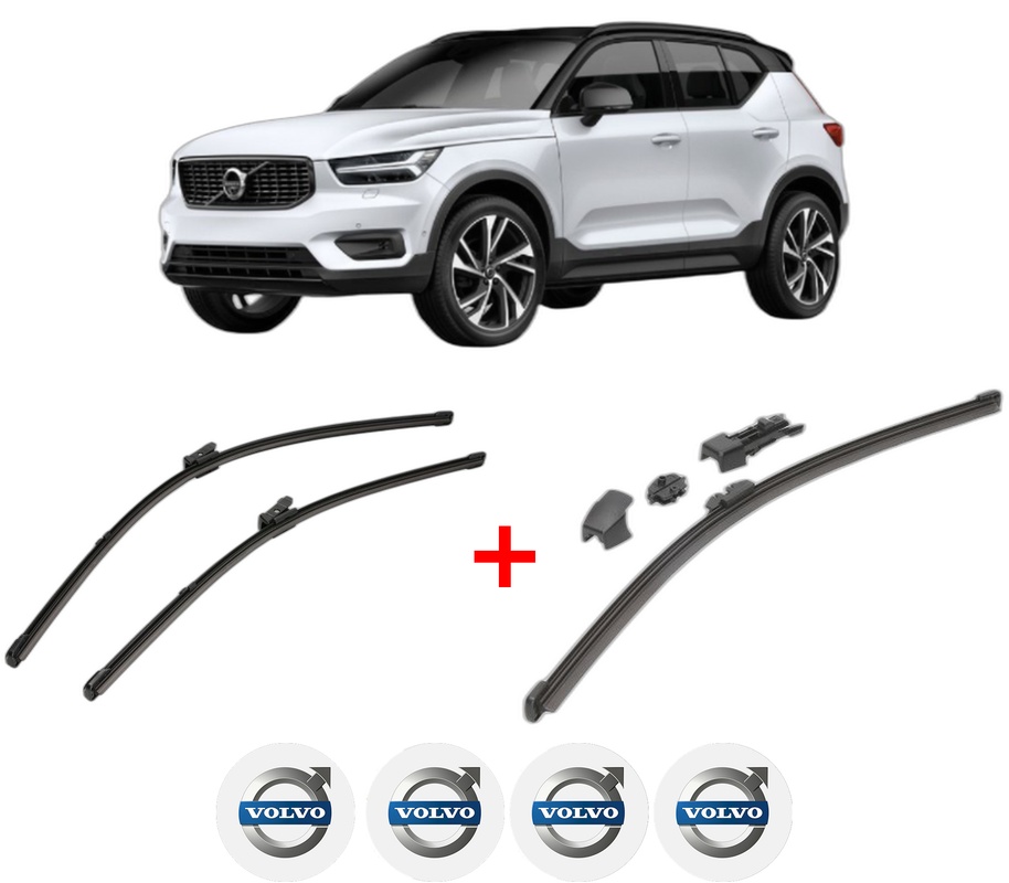 Set 3 stergatoare VOLVO XC40 (536) din 2017 - 2023, pentru parbriz si luneta fata si spate auto, Valeo HydroConnect, din cauciuc siliconat rezistent, 4 Stickere Auto VOLVO
