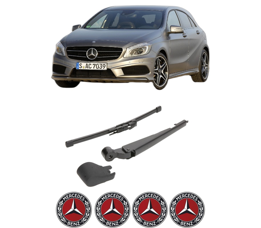 Set brat stergator spate cu lamela pentru MERCEDES-BENZ A-CLASS (W176) din 2012-2018, pentru spate, din cauciuc siliconat rezistent, Cri-Flo, 4 stickere auto MERCEDES-BENZ