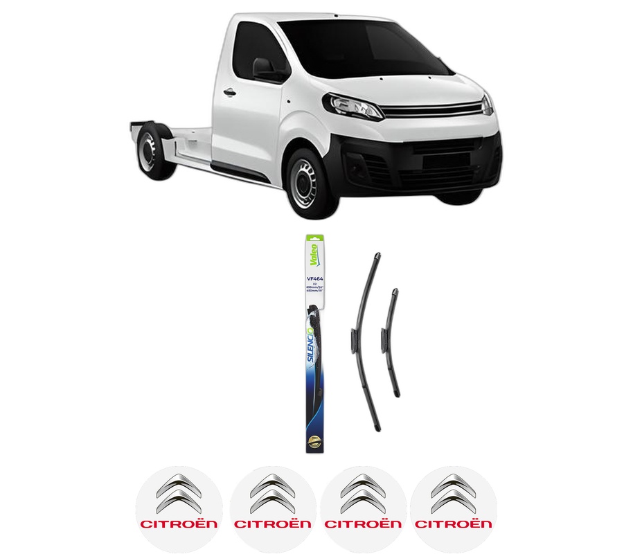 Set stergatoare auto CITROEN JUMPY III Platform/Chassis (V_) din 2016-2023, pentru parbriz auto, 2 bucati, Valeo Silencio Xtrm, din cauciuc siliconat rezistent, 4 Stickere Auto CITROEN