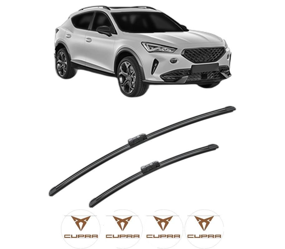 Set stergatoare auto CUPRA FORMENTOR (KM7, KMP) din 2020-2024, pentru parbriz auto, 2 bucati, Bosch Aerotwin, din cauciuc siliconat rezistent, 4 Stickere Auto CUPRA
