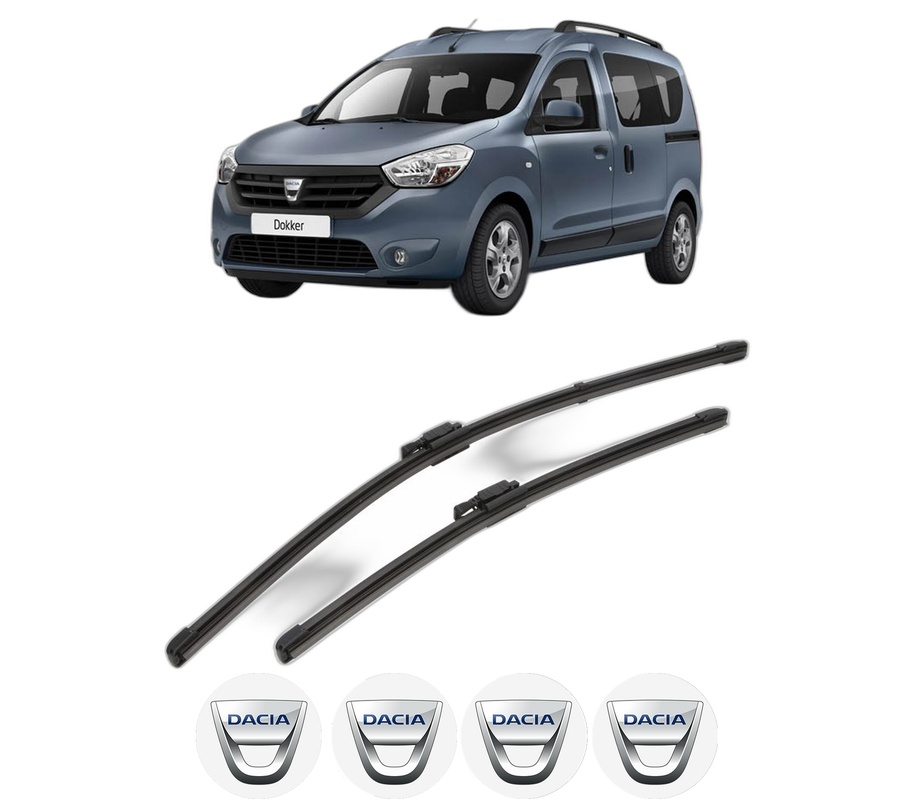 Set stergatoare auto DACIA DOKKER Box Body/MPV din 2012-2021, pentru parbriz auto, 2 bucati, Valeo Silencio Xtrm, din cauciuc siliconat rezistent, 4 Stickere Auto DACIA