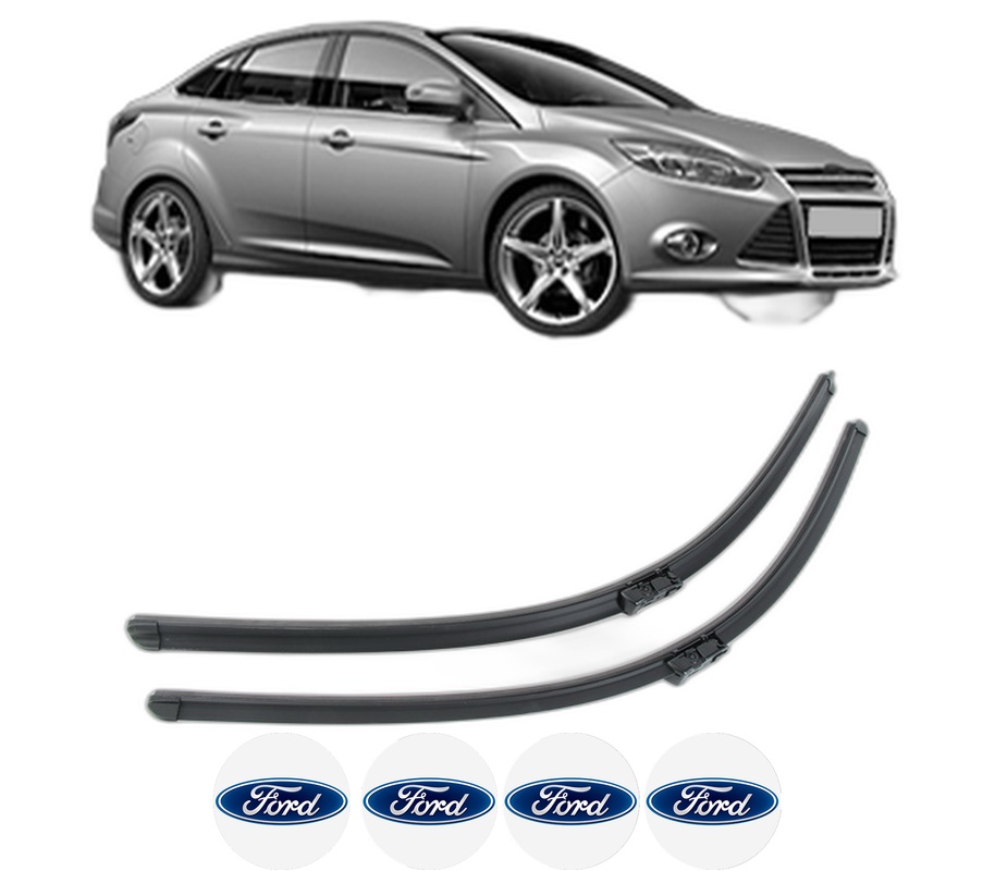 Set stergatoare auto FORD FOCUS III Saloon din 2010-2020, pentru parbriz auto, 2 bucati, Bosch Aerotwin, din cauciuc siliconat rezistent, 4 Stickere Auto FORD