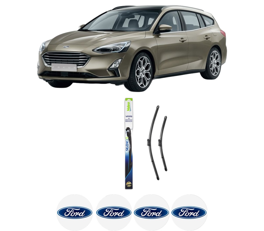 Set stergatoare auto FORD FOCUS IV Turnier (HP) din 2018-2022, pentru parbriz auto, 2 bucati, Valeo Silencio, din cauciuc siliconat rezistent, 4 Stickere Auto FORD