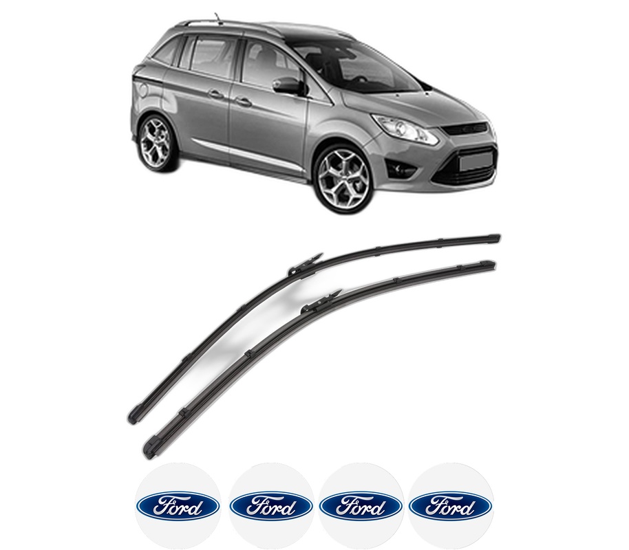 Set stergatoare auto FORD GRAND C-MAX (DXA/CB7, DXA/CEU) din 2010-2019, pentru parbriz auto, 2 bucati, Valeo Silencio Xtrm, din cauciuc siliconat rezistent, 4 Stickere Auto FORD