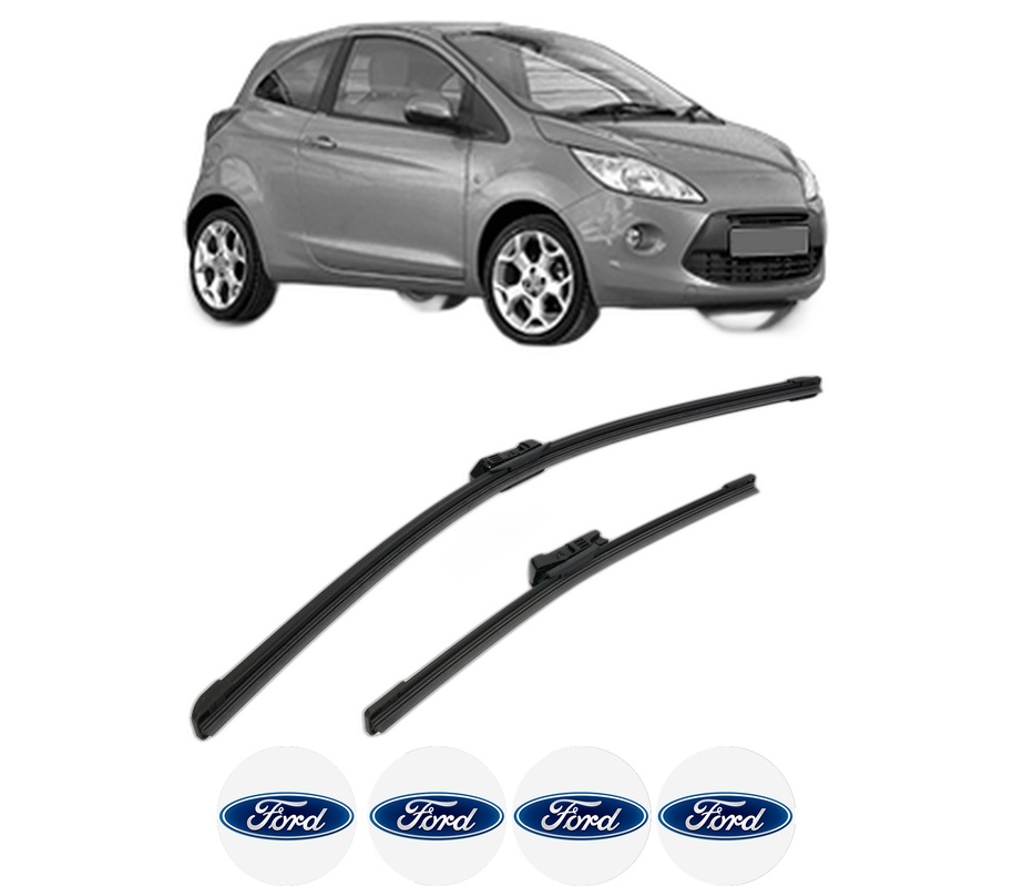 Set stergatoare auto FORD KA (RU8) din 2008-2016, pentru parbriz auto, 2 bucati, Bosch Aerotwin, din cauciuc siliconat rezistent, 4 Stickere Auto FORD