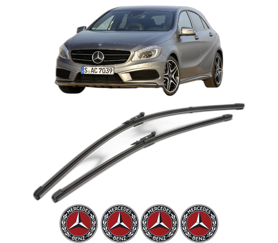 Set stergatoare auto MERCEDES-BENZ A-CLASS (W176) din 2012-2018, pentru parbriz auto, 2 bucati, Valeo Silencio Xtrm, din cauciuc siliconat rezistent, 4 Stickere Auto MERCEDES-BENZ