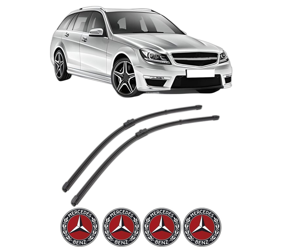 Set stergatoare auto MERCEDES-BENZ C-CLASS T-Model (S204) din 2007-2014, pentru parbriz auto, 2 bucati, Valeo Silencio Xtrm, din cauciuc siliconat rezistent, 4 Stickere Auto MERCEDES-BENZ