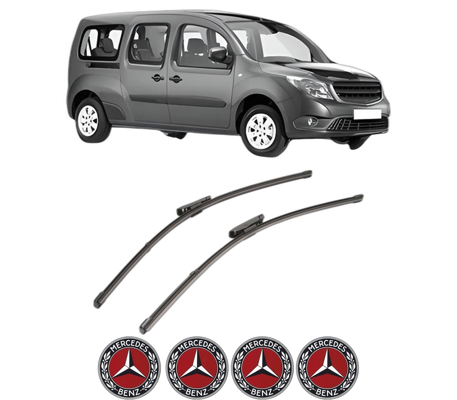Set stergatoare auto MERCEDES-BENZ CITAN MPV (W415) din 2012-2021, pentru parbriz auto, 2 bucati, Valeo Silencio Xtrm, din cauciuc siliconat rezistent, 4 Stickere Auto MERCEDES-BENZ