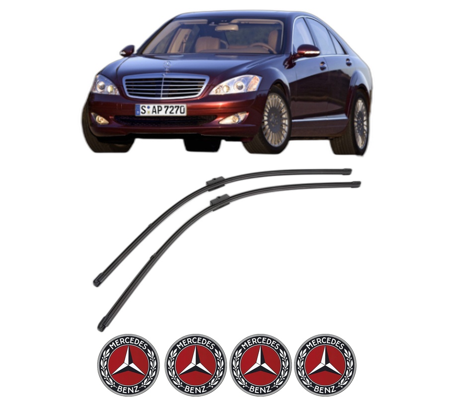Set stergatoare auto MERCEDES-BENZ S-CLASS (W221, V221) din 2005-2013, pentru parbriz auto, 2 bucati, Valeo Silencio Xtrm, din cauciuc siliconat rezistent, 4 Stickere Auto MERCEDES-BENZ