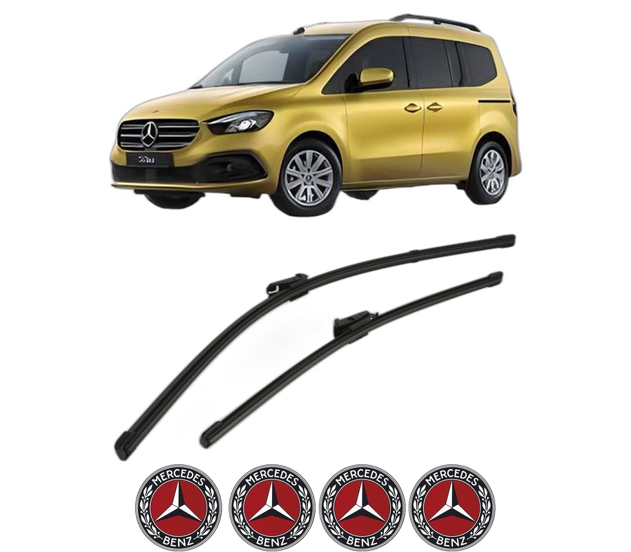 Set stergatoare auto MERCEDES-BENZ T-CLASS MPV (W420) din 2022, pentru parbriz auto, 2 bucati, Valeo Silencio, din cauciuc siliconat rezistent, 4 Stickere Auto MERCEDES-BENZ