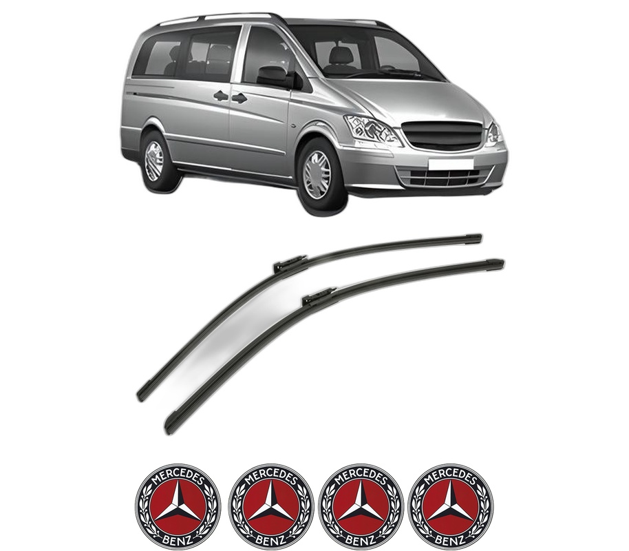 Set stergatoare auto MERCEDES-BENZ VITO Bus (W639) din 2003-2014, pentru parbriz auto, 2 bucati, Bosch Aerotwin, din cauciuc siliconat rezistent, 4 Stickere Auto MERCEDES-BENZ