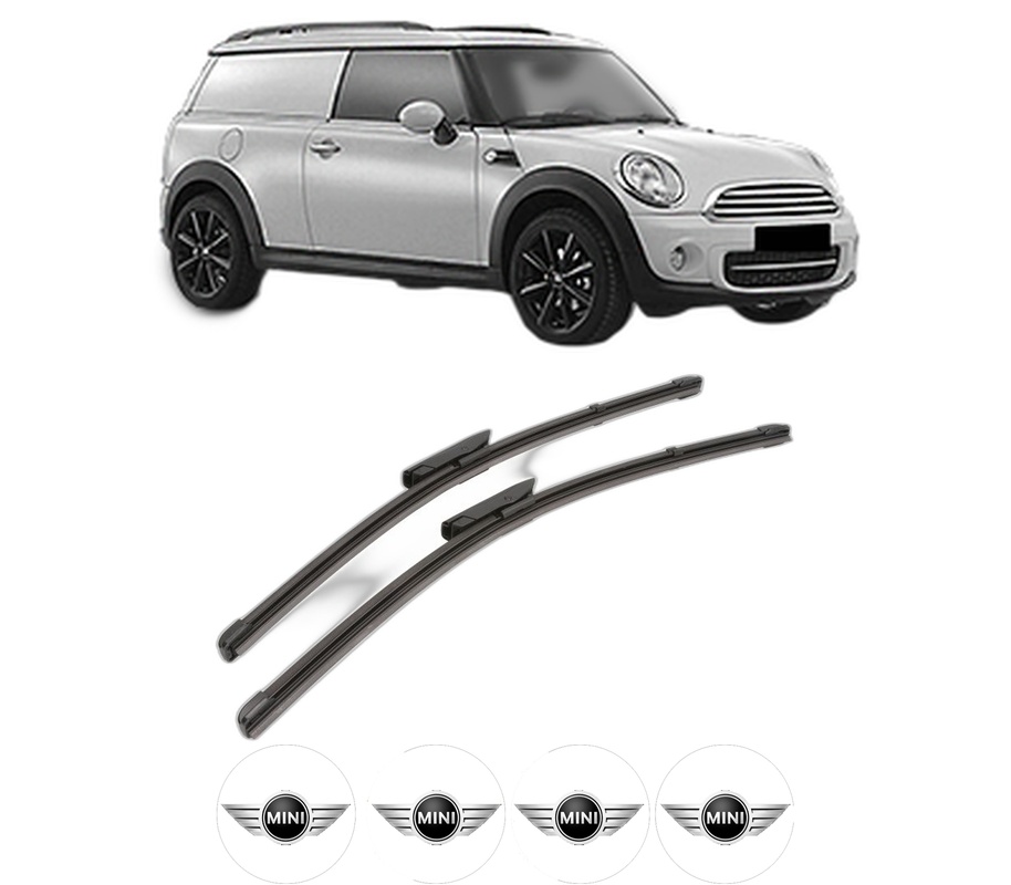 Set stergatoare auto MINI MINI CLUBVAN (R55) din 2012-2014, pentru parbriz auto, 2 bucati, Valeo Silencio Xtrm, din cauciuc siliconat rezistent, 4 Stickere Auto MINI