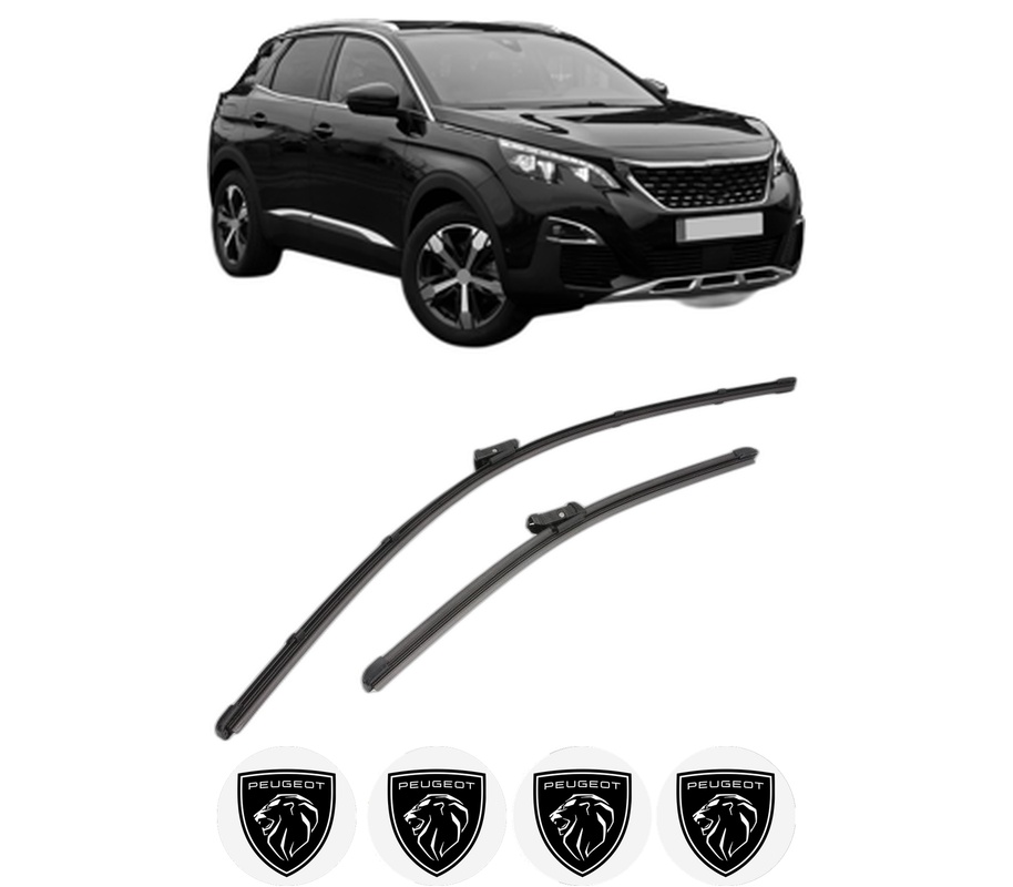 Set stergatoare auto PEUGEOT 3008 II SUV (MC_, MR_, MJ_, M4_) din 2016-2023, pentru parbriz auto, 2 bucati, Valeo Silencio, din cauciuc siliconat rezistent, 4 Stickere Auto PEUGEOT