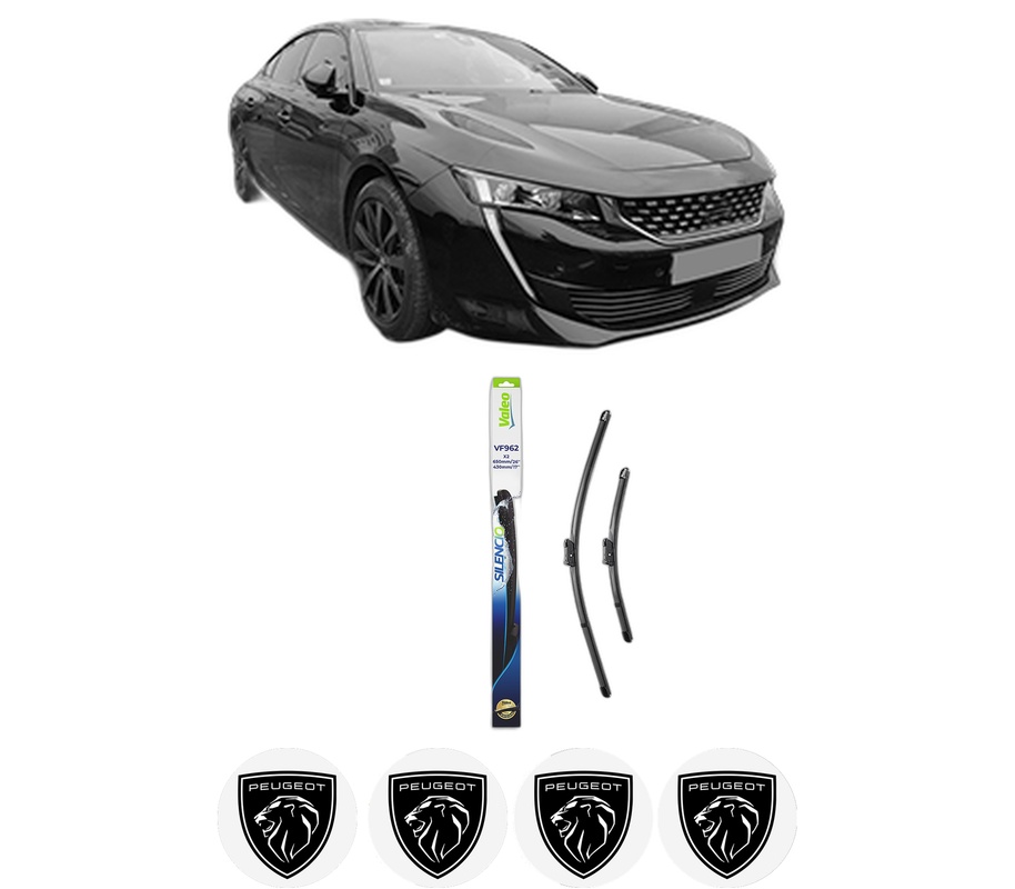 Set stergatoare auto PEUGEOT 508 II (FB_, FH_, F3_) din 2018-2021, pentru parbriz auto, 2 bucati, Valeo Silencio, din cauciuc siliconat rezistent, 4 Stickere Auto PEUGEOT