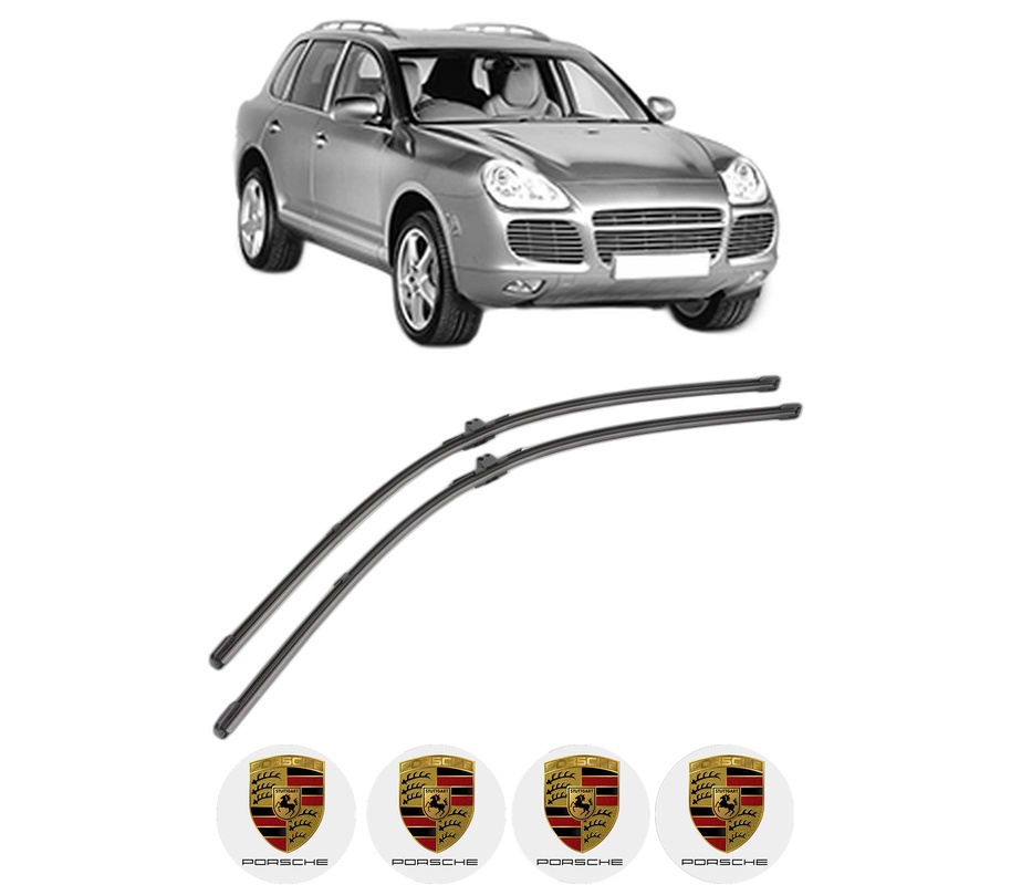 Set stergatoare auto PORSCHE CAYENNE (9PA) din 2002-2010, pentru parbriz auto, 2 bucati, Valeo Silencio Xtrm, din cauciuc siliconat rezistent, 4 Stickere Auto PORSCHE