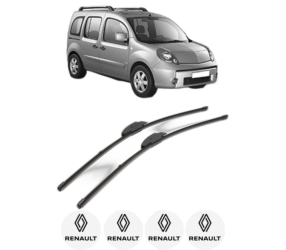 Set stergatoare auto RENAULT KANGOO / GRAND KANGOO II (KW0/1_) din 2008-2019, pentru parbriz auto, 2 bucati, Valeo Silencio Xtrm, din cauciuc siliconat rezistent, 4 Stickere Auto RENAULT