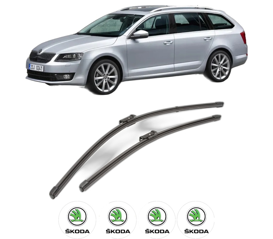 Set stergatoare auto SKODA OCTAVIA III Combi (5E5, 5E6) din 2012-2020, pentru parbriz auto, 2 bucati, Valeo Silencio Xtrm, din cauciuc siliconat rezistent, 4 Stickere Auto SKODA