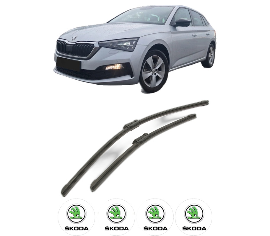 Set stergatoare auto SKODA SCALA (NW1) din 2019-2020, pentru parbriz auto, 2 bucati, Bosch Aerotwin, din cauciuc siliconat rezistent, 4 Stickere Auto SKODA