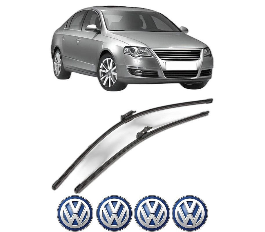 Set stergatoare auto Volkswagen PASSAT B6 (3C2) din 2005-2010, pentru parbriz auto, 2 bucati, Valeo Silencio Xtrm, din cauciuc siliconat rezistent, 4 Stickere Auto Volkswagen