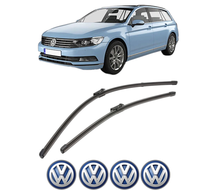 Set stergatoare auto Volkswagen PASSAT B8 Variant (3G5, CB5) din 2014-2024, pentru parbriz auto, 2 bucati, Valeo Silencio Xtrm, din cauciuc siliconat rezistent, 4 Stickere Auto Volkswagen