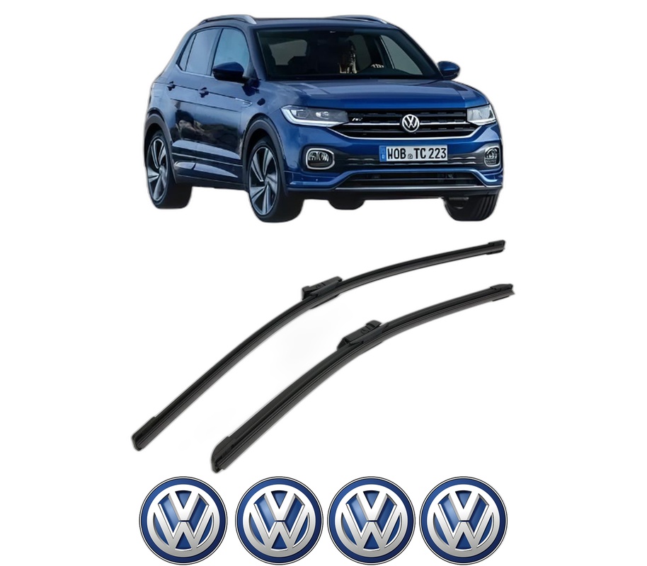 Set stergatoare auto Volkswagen T-CROSS (C11, D31) din 2018-2020, pentru parbriz auto, 2 bucati, Bosch Aerotwin, din cauciuc siliconat rezistent, 4 Stickere Auto Volkswagen