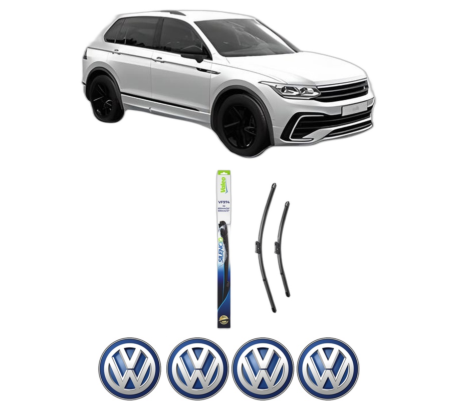 Set stergatoare auto Volkswagen TIGUAN (CT1) din 2023-2024, pentru parbriz auto, 2 bucati, Valeo Silencio, din cauciuc siliconat rezistent, 4 Stickere Auto Volkswagen