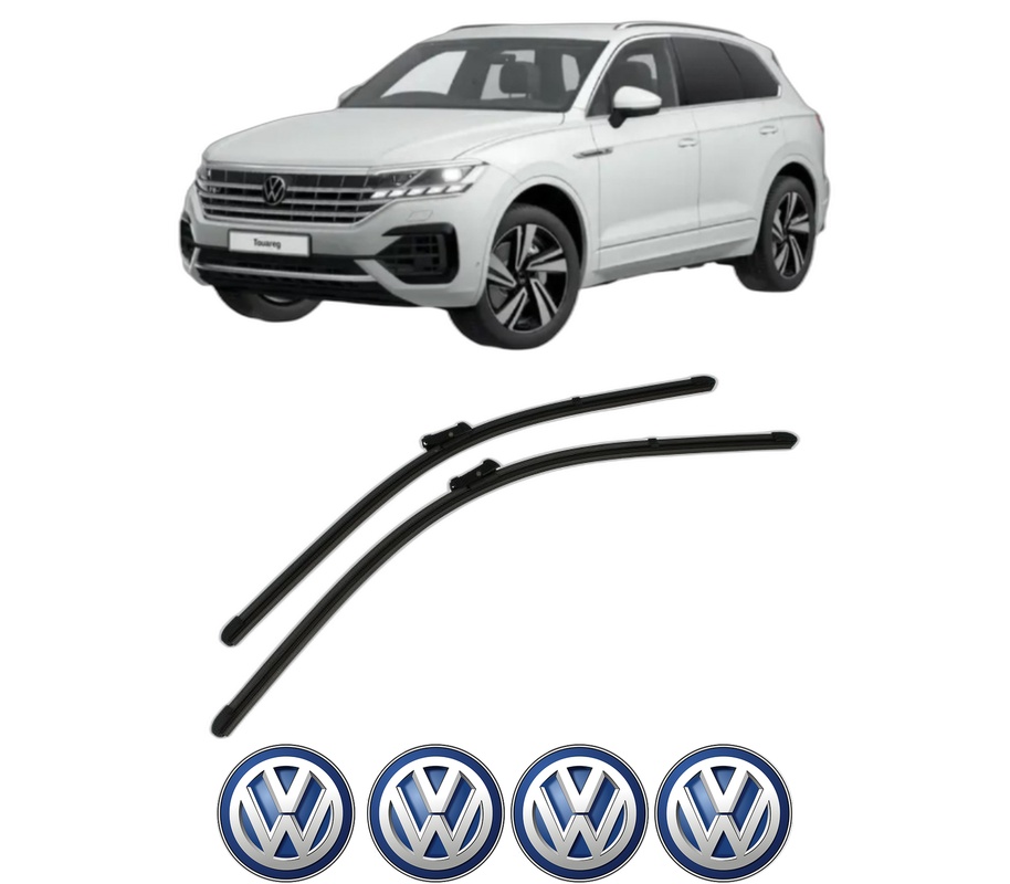 Set stergatoare auto Volkswagen TOUAREG (CR7, RC8) din 2017-2023, pentru parbriz auto, 2 bucati, Valeo Silencio Xtrm, din cauciuc siliconat rezistent, 4 Stickere Auto Volkswagen