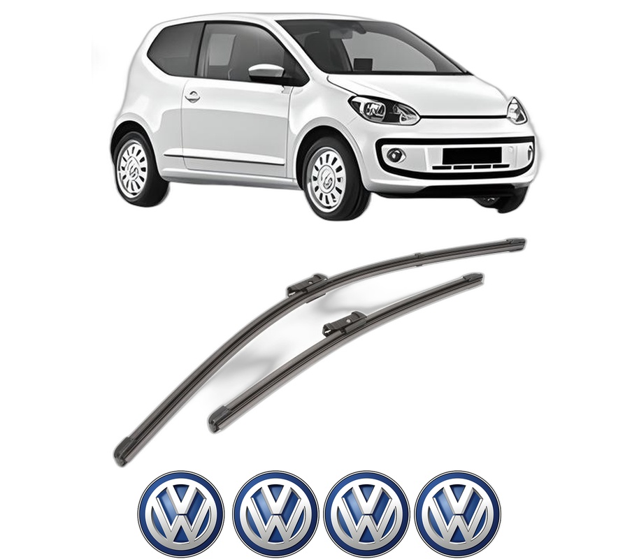 Set stergatoare auto Volkswagen UP! (121, 122, BL1, BL2, BL3, 123) din 2011-2023, pentru parbriz auto, 2 bucati, Valeo Silencio Xtrm, din cauciuc siliconat rezistent, 4 Stickere Auto Volkswagen