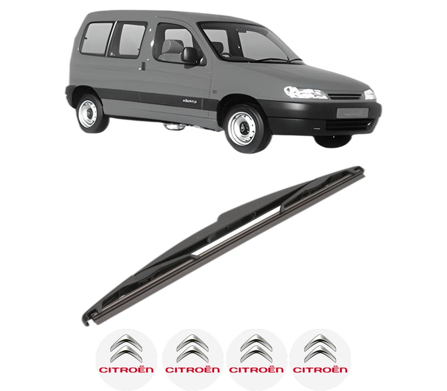 Stergator lamela spate CITROEN BERLINGO / BERLINGO FIRST MPV (MF_, GJK_, GFK_) din 1996 - 2011, pentru luneta auto, Valeo Silencio, din cauciuc siliconat rezistent, 4 Stickere Auto CITROEN