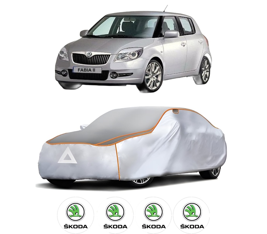 Husa Prelata Antigrindina Auto SKODA FABIA II (542) din 2006-2014, Protectie auto contra intemperiilor la grindina, Waterproof, 4x Stickere auto SKODA