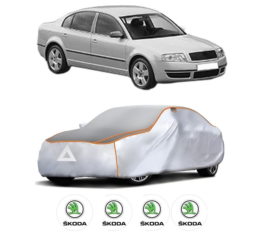 Husa Prelata Antigrindina Auto SKODA SUPERB I (3U4) din 2001-2008, Protectie auto contra intemperiilor la grindina, Waterproof, 4x Stickere auto SKODA