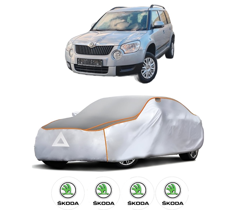 Husa Prelata Antigrindina Auto SKODA YETI (5L) din 2009-2017, Protectie auto contra intemperiilor la grindina, Waterproof, 4x Stickere auto SKODA