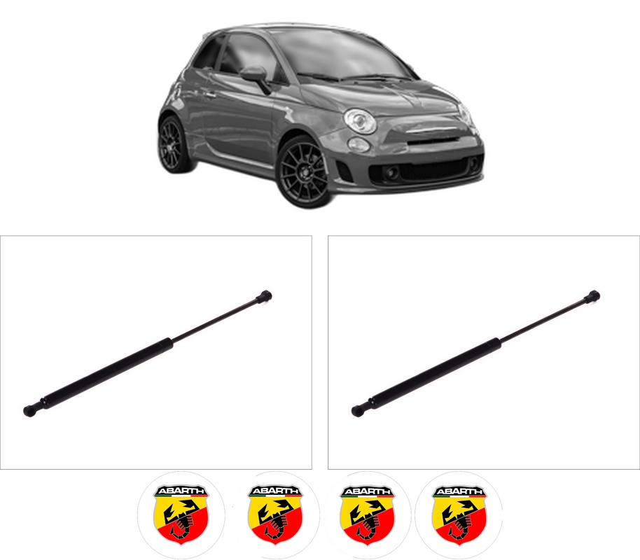 Set amortizoare portbagaj haion pentru ABARTH 500 / 595 / 695 din 2008-2016, 2 bucati, KROSNO, 4 stickere auto ABARTH