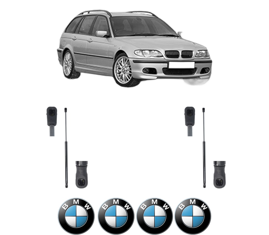 Set amortizoare portbagaj haion pentru BMW 3 Touring (E46) din 1999-2005, 2 bucati, MAGNUM TECHNOLOGY, 4 stickere auto BMW