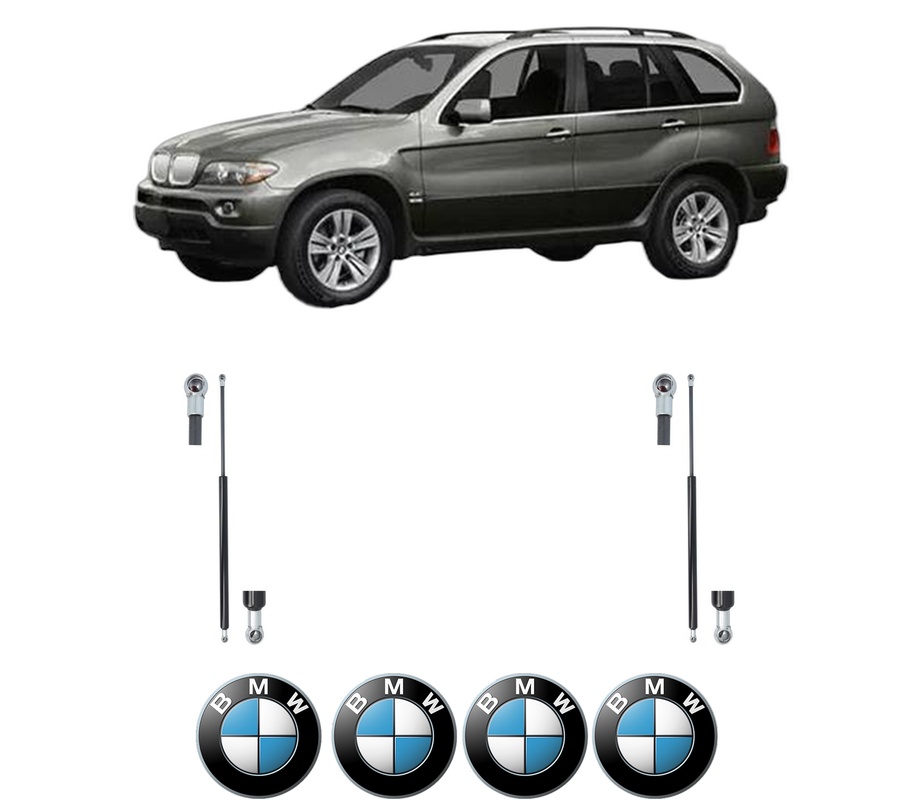 Set amortizoare portbagaj haion pentru BMW X5 (E53) din 2000-2006, 2 bucati, MAGNUM TECHNOLOGY, 4 stickere auto BMW
