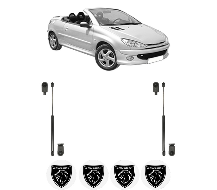 Set amortizoare portbagaj haion pentru PEUGEOT 206 CC (2D) din 2000-2007, 2 bucati, KROSNO, 4 stickere auto PEUGEOT